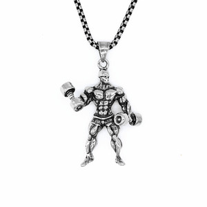 Collier pendentif haltère en acier inoxydable Yunnique, design de dessin animé unisexe, bijoux de gym - Product Image 1