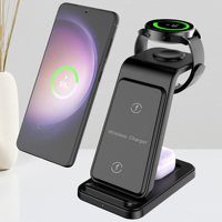 Station de charge magnétique 3-en-1, chargeur sans fil 15W, support de charge pour iPhone 17/16/15 et Galaxy
