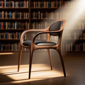 Sedia <span class=keywords><strong>da</strong></span> <span class=keywords><strong>Pranzo</strong></span> Moderna in Pelle di Ispirazione Nordica con Schienale in Noce Massiccio, Perfetta per l'Arredamento Domestico - Product Image 4