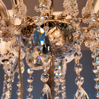 Lustre en cristal doré de style européen avec abat-jour en tissu pour la décoration du hall d'entrée