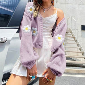 Cardigan in Maglia Oversize Corto Caldo e Morbido con Fiori 3D, Nuovo Stile Casual Chic Dolce da Donna Autunno Inverno <span class=keywords><strong>2026</strong></span> Euro-US - Product Image 4