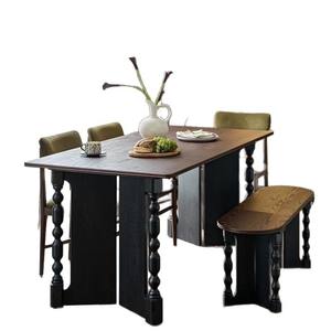 Table à manger rectangulaire en bois massif de style rétro français, meubles multifonctionnels pour salle à manger - Product Image 5