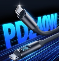 ハイパワーPD240Wデジタルディスプレイ搭載スマートデータケーブル（Emarerチップ内蔵）iPhone、Huawei、Samsung、Honor対応急速充電ケーブル