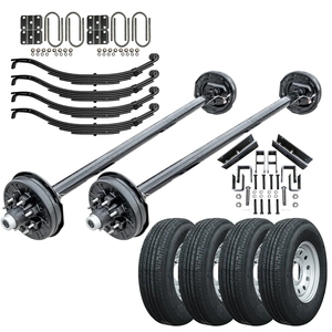 Kits de Eje Tándem para Remolque de Caravana de 7000 lb a 14000 lb, Freno Eléctrico con Ballesta de 7 Hojas y Brazo Oscilante con Rodillos, Pieza de Suspensión - Product Image 1