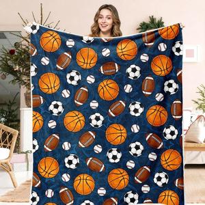 Manta de Franela con Motivos Deportivos, Manta para Siesta, Lavable a Máquina, Resistente a la Decoloración, para Dormitorio, Sala de Estar, Impresión Personalizada YH- - Product Image 1