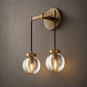 Contemporary Swing Arm Double <b>Wall</b> <b>Light</b> Brass Finish Ribbed Glass Shade Hotel Sconce - Product Image 2