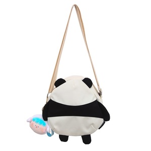Cute Panda Crossbody Bag For Women Oval Zipper Closure Nylon Canvas Shoulder Bag Black With Pendant Summer 2023 - Product Image 5