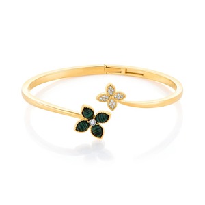 YILUN Brazalete <span class=keywords><strong>de</strong></span> Plata <span class=keywords><strong>de</strong></span> Ley 925 Chapado en <span class=keywords><strong>Oro</strong></span> <span class=keywords><strong>de</strong></span> 18K con Flor <span class=keywords><strong>de</strong></span> Malaquita y Trébol con Circonitas Pavé, Joyerí<span class=keywords><strong>a</strong></span> <span class=keywords><strong>de</strong></span> Moda para Mujer - Product Image 1