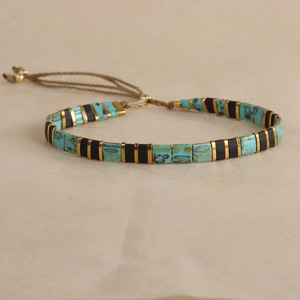 Pulsera de Cuentas de Vidrio Cuadradas Coloridas, Ajustable y Apilable, para Mujer, Joyería Bohemia de Moda, Pulsera de Cuentas Planas Tila - Product Image 1