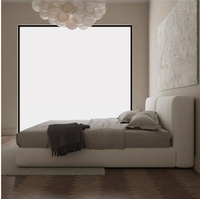 Cama Doble Nórdica Moderna y Sencilla de Algodón y Lino, Estilo Beancurd, Acolchada, de Lujo, Francesa, para Dormitorio Principal, con Almacenamiento, Masaje, King/Queen, de Acero