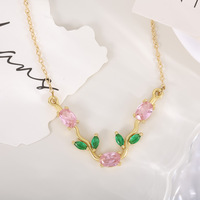 Kalung Liontin Ganda Bunga Tulip Zirkon Minimalis Lapis Emas 18k Trendi Terbaru Terlaris untuk Hadiah