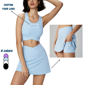 Rok Tenis Berkualitas Tinggi, Bernapas, untuk Olahraga Lari, Padel, Pickleball, Set 2 Potong, Pakaian Kebugaran Wanita, Logo Custom - Product Image 1