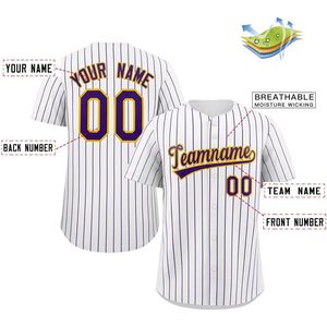 Maillot de baseball personnalisé à rayures fines, chemise boutonnée, nom et numéro personnalisés, en twill, anti-humidité, unisexe, pour hommes, femmes et jeunes - Product Image 2