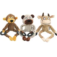 Jouet à mâcher pour chien en peluche rayé avec couineur intégré et anneau en caoutchouc durable pour l'entraînement des chiens - Vente en gros