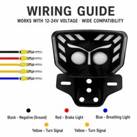 Feu arrière de moto LED style hibou 12-24V avec lentille fumée, 4 fils, feu de freinage, clignotant et feu de position, universel