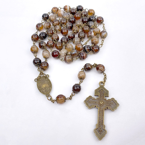 Rosario Católico de Piedras Preciosas con Baño de Bronce Antiguo de 8 mm, con Rayas Color Café, Adornado con Perlas de Ágata y Medalla <span class=keywords><strong>Milagrosa</strong></span> - Product Image 4
