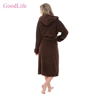 Luxury <strong>Hooded</strong> Terry Cloth <strong>Robes</strong> Women Cotton Sleepwear Shawl Collar Bathrobe With Hood - Product Image 4