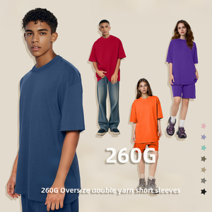 גברים מנהג נשים ירד כתפיים בסיסי 100% כותנה חולצת טריקו צבעונית 260 גרם כפולה במשקל כבד - Product Image 1