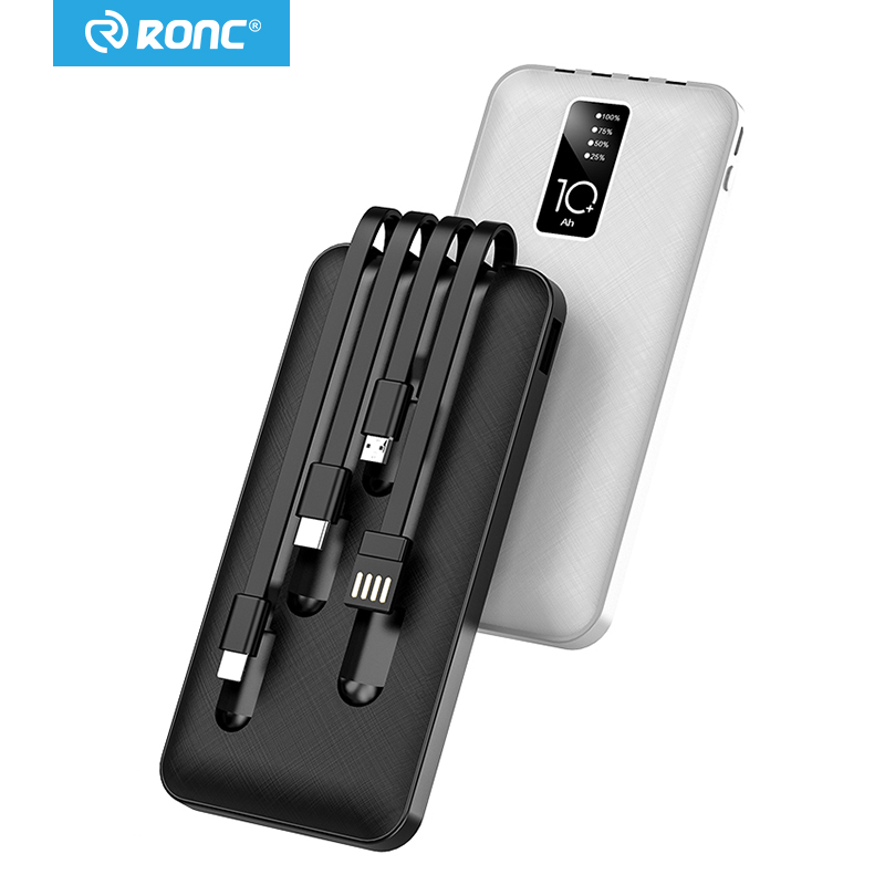 Nuovo arrivo vendita calda ricarica rapida caricabatterie portatile Power Bank 4 in1 cavi integrati 10000mAh Power Bank