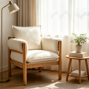 <span class=keywords><strong>Fauteuil</strong></span> en bois massif nordique avec coussin, chaise d'appoint moderne pour <span class=keywords><strong>salon</strong></span>, bureau à domicile, appartement, villa - Taille personnalisable - Product Image 1