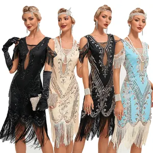 1920s Vintage Dress Summer Fringe Beaded Great Gatsby Flapper Dress Party Cocktail Prom 30S Dresses Tassels Sequin Size S-3XL