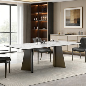 Tavolo da Pranzo Alto Moderno in Stile Rustico con Doppio Piedistallo in Pietra Sinterizzata, Set da 4-10 Posti, Prezzo Cina - Product Image 1