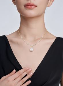 Joyería UM, Collar con Baño de Oro de 18K con Diamante Natural y Perla, para Compromiso, Boda, Unisex, Uso Diario, Recuerdo, Fiesta, Venta al por Mayor - Product Image 2