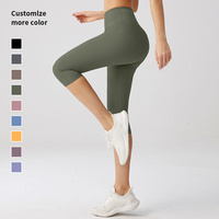 Taille haute femme Capri pantalon 3/4 longueur Fitness culture Leggings brodé Logo respirant tricoté imprimé coutures Techniques