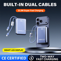 Batterie externe 10000mAh 20000mAh finition métallique, charge rapide 22.5W, chargeur portable avec câbles intégrés, écran LED numérique