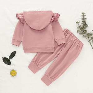 Ensemble de vêtements pour filles style explosion : sweat à capuche couleur unie avec manches en dentelle + pantalon, ensemble deux pièces pour enfants - Product Image 2