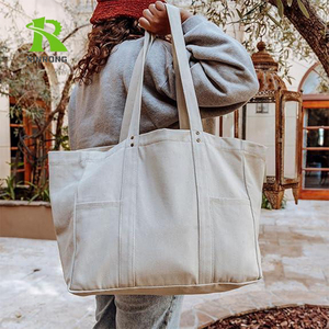 Tas <span class=keywords><strong>Tote</strong></span> kanvas, tas <span class=keywords><strong>Tote</strong></span> utilitas dengan 2 saku depan dan lengan Laptop, <span class=keywords><strong>tote</strong></span> harian tugas berat - Product Image 4