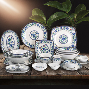 White Porcelain Chinese Style Dish <b>Set</b> With Floral Pattern Round Bowls Plates For Daily Use Durable <b>Restaurant</b> Tableware - Product Image 1