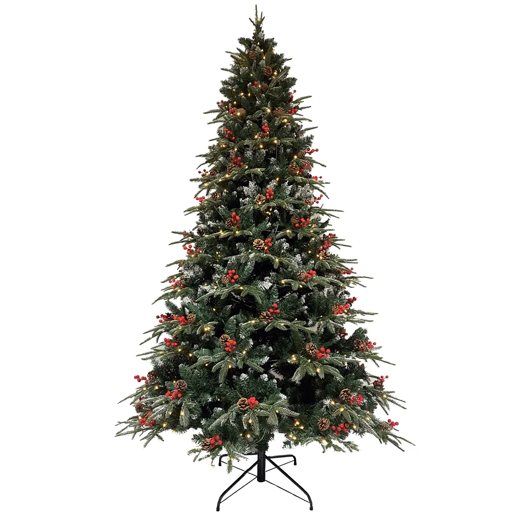 Hoge Klasse Scharnierende Kunstmatige Kerstboom 8 Ft Vooraf Versierde Sneeuw Stroomden Dennen Kerstboom
