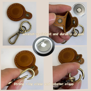 เคสพร้อมพวงกุญแจหนังวัวแท้ย้อนยุคหรูหรามีฐานวางม้าบ้าๆสำหรับ airtag - Product Image 5
