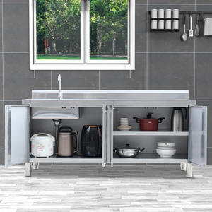 ตู้ครัวสแตนเลส304พร้อมประกอบสไตล์โมเดิร์นพร้อมฐานอ่างล้างจานสำหรับใช้ในเชิงพาณิชย์ที่บ้าน - Product Image 5