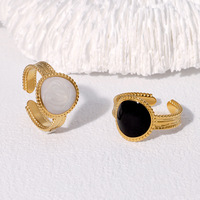 Cincin Baja Tahan Karat Tahan Air Vintage Retro Mewah Berkelas Geometris Lapisan Emas Anti Luntur Elegan