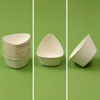 Bol triangulaire jetable en bagasse de canne à sucre, compostable, biodégradable, de qualité alimentaire, pour crème glacée, salade, apéritif