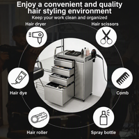Chariot mobile en acier inoxydable brossé à 4 tiroirs, armoire verticale avec passants pour outils, pour usage esthétique, tatouage et médical
