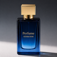 Flacon de parfum vide en verre rectangulaire personnalisé pour homme, dégradé bleu, 30ml 50ml 100ml, avec pulvérisateur à sertir, emballage en boîte, estampage à chaud épais