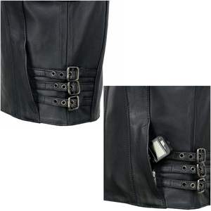 Femmes 2025 fermeture éclair avant gilet boucles latérales en cuir véritable PU broderie Vintage décoration coton grande taille pour le printemps - Product Image 5