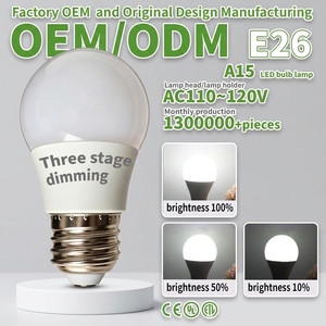 หลอดไฟ A15 หลอดไฟ LED E26 AC110~120V ปรับความสว่างได้สามระดับ โคมไฟพลาสติกเคลือบ PC+ ถ้วยโคมไฟอะลูมิเนียมเคลือบพลาสติก ดัชนีการแสดงสี Ra80 - Product Image 1