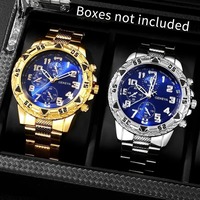 Montre à quartz QW056 pour homme, chronographe de luxe, style dessin animé, en acier inoxydable de Shanghai, avec verre de cristal, lumière bleue, 45 mm, avec boîte