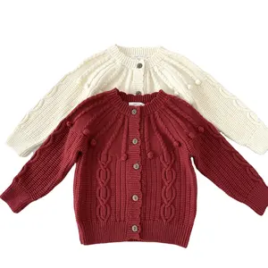 Áo Len Cardigan Cổ Điển Trơn Cho Trẻ Em Thiết Kế Mùa Xuân Mới Áo Len Dệt Kim Chunky Cho Bé Gái Tập Đi Áo Len Dệt Kim Tùy Chỉnh Chất Lượng Cao