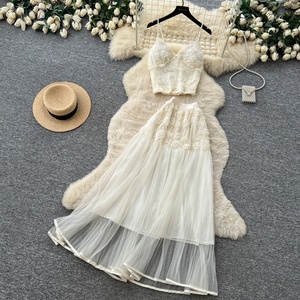 2026 Summer 2 Piece Set for Women Top and High Waist <b>Patchwork</b> Mesh <b>Skirts</b> Set - Product Image 5