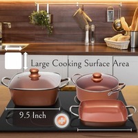 Set peralatan masak 7 buah, keranjang goreng logam berkelanjutan, peralatan masak persegi anti lengket untuk koki tembaga