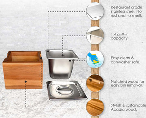 Comptoir de cuisine boîte compostable insert en acier inoxydable antirouille stockage de fast food petit bac à compost en <span class=keywords><strong>bois</strong></span> d'acacia de qualité supérieure - Product Image 4