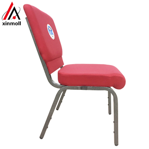 Chaise de culte en métal rouge avec logo personnalisé et poche arrière dans un cadre argenté, prix de gros - Product Image 2