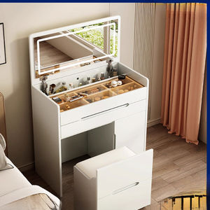 Espejo Iluminado con Cajones, Juego <span class=keywords><strong>de</strong></span> Taburete <span class=keywords><strong>de</strong></span> Tocador, Vestidor Moderno y Minimalista para Dormitorios <span class=keywords><strong>Pequeños</strong></span> - Product Image 2