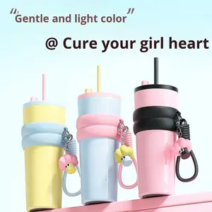 Di alta qualità moderna 316 in acciaio inox vuoto isolato viaggio tazza di grande capacità maniglia portatile caffè & tazza di acqua con paglia - Product Image 3