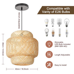 Cina fabbrica <span class=keywords><strong>naturale</strong></span> tessuto di bambù Rattan paralume lampada a sospensione in <span class=keywords><strong>legno</strong></span> luce lampadari e luci a sospensione - Product Image 2